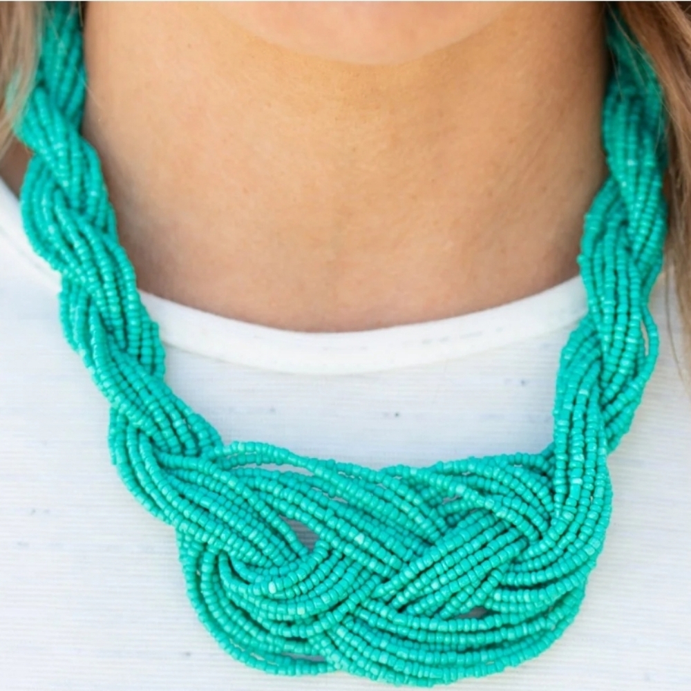Paparazzi Turquoise Beaded Necklace & Earring Set Statement Style - Picture 2 of 9
